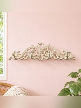 Vintage Sungmor Victorian Style Cast Iron Wall Plaque Shelf w/ hooks 16” boho